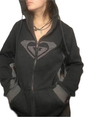 Y2K Roxy Quiksilver Heart Logo Zip-Up Hoodie